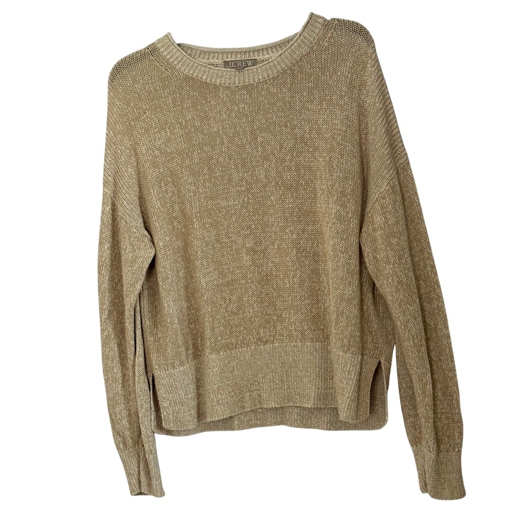 J. Crew Relaxed Cotton-Linen Blend Beach Sweater Rollneck Tan - Small